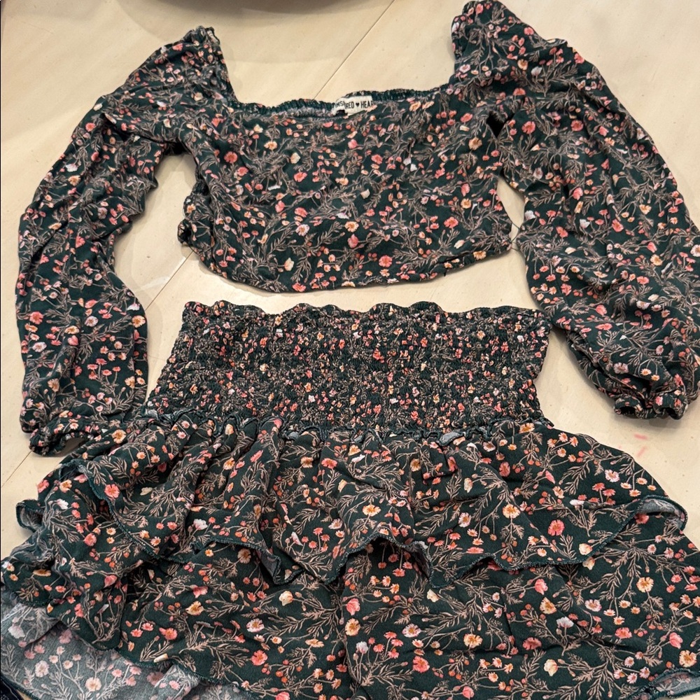 Inspired Hearts Floral Patterned Crop Top and Mini Skirt